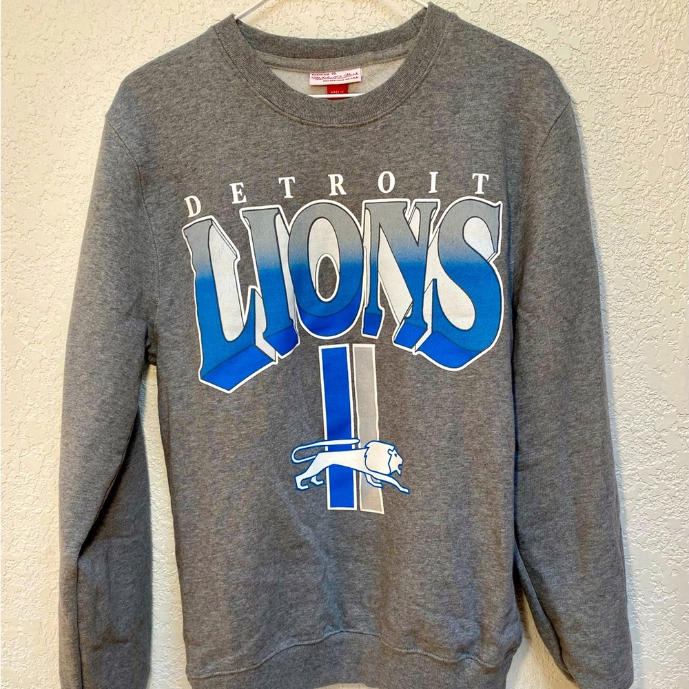 Mitchell & Ness Detroit Lions Sweatshirt Men's Small Gray Graphic Crewneck Retro